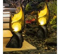 Esterno Lampada Solare Solarflamme Feuer-Effekt LED Oro Crackle Vetro Ambra 2x