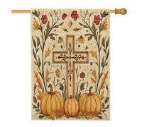Estetica Autunno Croce Zucca Casa Bandiera 71,1 x 101,2 cm Doppio Lato per Esterni Decorativo, Retro Autunno Ringraziamento FrontYard Flag, Happy Holiday Outdoor Piccola Bandiera Prato Cortile