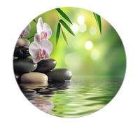 Estetica orientale Area rotonda Tappeto Regno dell'acqua e tappeti in pietra Foresta di bambù Arte dell'orchidea Tappeto per l'ingresso dell'ufficio Lavabile antiscivolo Pelo basso 160x160cm