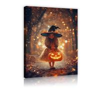 Estetica romantica tela di arte parete ragazza che trasporta una zucca lanterna stampa su tela arte per la stanza scuola materna vivente appartamento Halloween Decor 70x100cm Innerframe