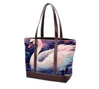Estetica Swan-1442 Moda Lavato Durevole Borsa Della Borsa In Pelle per Le Donne Top Handle Signore Borse A Tracolla con Tasche Cerniera, Multicolore 07, 33.8x12x31cm/13.3x4.7x12.2 in