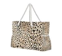 Estetica unica borsa da viaggio a prova di sabbia leopardata dorata con tasche laterali all'aperto, borsa portatile da viaggio, borsa da spiaggia, borsa da lavoro, borsa della spesa