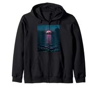 Estetica Vaporwave Tramonto sopra Il Mare Scuro Felpa con Cappuccio