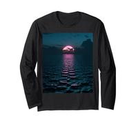 Estetica Vaporwave Tramonto sopra Il Mare Scuro Maglia a Manica