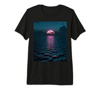 Estetica Vaporwave Tramonto sopra Il Mare Scuro Maglietta Premium