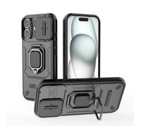 ESTH® Cover per iPhone 16 con Custodia per Fotocamera Scorrevole e Supporto ad Anello [Custodia Paraurti Compatibile con Supporto Magnetico per Auto], Nero
