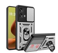 ESTH® Cover per Motorola Moto G85/Motorola S50 Neo con Custodia per Fotocamera Scorrevole e Supporto ad Anello [Custodia Paraurti Compatibile con Supporto Magnetico per Auto], Argento