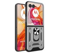 ESTH® Cover per Motorola Razr 50 con Custodia per Fotocamera Scorrevole e Supporto ad Anello [Custodia Paraurti Compatibile con Supporto Magnetico per Auto], Argento