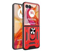 ESTH® Cover per Motorola Razr 50 Ultra con Custodia per Fotocamera Scorrevole e Supporto ad Anello [Custodia Paraurti Compatibile con Supporto Magnetico per Auto], Rosso