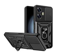 ESTH® Cover per Realme C55 con Custodia per Fotocamera Scorrevole e Supporto ad Anello [Custodia Paraurti Compatibile con Supporto Magnetico per Auto], Nero