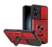 ESTH® Cover per Realme C61 4G/Realme C63 4G con Custodia per Fotocamera Scorrevole e Supporto ad Anello [Custodia Paraurti Compatibile con Supporto Magnetico per Auto], Rosso