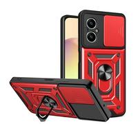 ESTH® Cover per Realme C67 4G/Realme 12 Lite con Custodia per Fotocamera Scorrevole e Supporto ad Anello [Custodia Paraurti Compatibile con Supporto Magnetico per Auto], Rosso