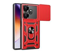 ESTH® Cover per Realme GT 6 5G/Realme GT 6T 5G con Custodia per Fotocamera Scorrevole e Supporto ad Anello [Custodia Paraurti Compatibile con Supporto Magnetico per Auto], Rosso