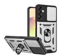 ESTH® Cover per Samsung Galaxy F14 4G /Galaxy A05s con Custodia per Fotocamera Scorrevole e Supporto ad Anello [Custodia Paraurti Compatibile con Supporto Magnetico per Auto], Argento