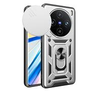 ESTH® Cover per vivo X100 Pro 5G con Custodia per Fotocamera Scorrevole e Supporto ad Anello [Custodia Paraurti Compatibile con Supporto Magnetico per Auto], Argento