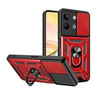 ESTH® Cover per vivo Y28 4G con Custodia per Fotocamera Scorrevole e Supporto ad Anello [Custodia Paraurti Compatibile con Supporto Magnetico per Auto], Rosso