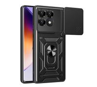 ESTH® Cover per Xiaomi Poco F6 Pro 5G con Custodia per Fotocamera Scorrevole e Supporto ad Anello [Custodia Paraurti Compatibile con Supporto Magnetico per Auto], Nero
