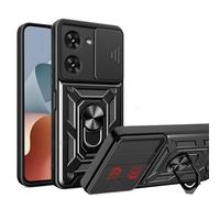 ESTH® Cover per ZTE Blade A54/Blade A34 con Custodia per Fotocamera Scorrevole e Supporto ad Anello [Custodia Paraurti Compatibile con Supporto Magnetico per Auto], Nero