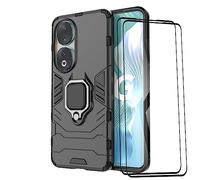 ESTH® Custodia per Honor 90 con 2 Pezzi Pellicola Protettiva, 360° Rotante Staffa [Compatibile con Supporto Magnetico per Auto], Cover Paraurti PC+TPU, Nero