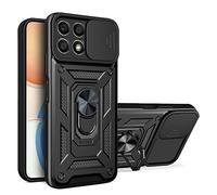 ESTH® Custodia per Honor X8a 4G con Custodia per Fotocamera Scorrevole e Supporto ad Anello [Cover Paraurti Compatibile con Supporto Magnetico per Auto], Nero