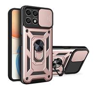 ESTH® Custodia per Honor X8a 4G con Custodia per Fotocamera Scorrevole e Supporto ad Anello [Cover Paraurti Compatibile con Supporto Magnetico per Auto], Oro rosa