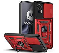 ESTH® Custodia per Motorola Edge 30 Neo con Custodia per Fotocamera Scorrevole e Supporto ad Anello [Cover Paraurti Compatibile con Supporto Magnetico per Auto], Rosso