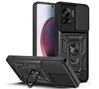 ESTH® Custodia per Motorola Edge 30 Ultra con Custodia per Fotocamera Scorrevole e Supporto ad Anello [Cover Paraurti Compatibile con Supporto Magnetico per Auto], Nero