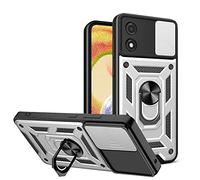 ESTH® Custodia per Motorola Moto E13 4G con Custodia per Fotocamera Scorrevole e Supporto ad Anello [Cover Paraurti Compatibile con Supporto Magnetico per Auto], Argento