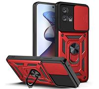 ESTH® Custodia per Motorola Moto G72 4G con Custodia per Fotocamera Scorrevole e Supporto ad Anello [Cover Paraurti Compatibile con Supporto Magnetico per Auto], Rosso