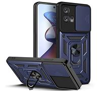 ESTH® Custodia per Motorola Moto G72 4G con Custodia per Fotocamera Scorrevole e Supporto ad Anello [Cover Paraurti Compatibile con Supporto Magnetico per Auto], Blu
