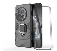 ESTH® Custodia per OnePlus 12 con 2 Pezzi Pellicola Protettiva, 360° Rotante Staffa [Compatibile con Supporto Magnetico per Auto], Cover Paraurti PC+TPU, Nero