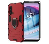 ESTH® Custodia per OnePlus Nord CE 5G con 2 Pezzi Pellicola Protettiva, 360° Rotante Staffa [Compatibile con Supporto Magnetico per Auto], Cover Paraurti PC+TPU, Rosso