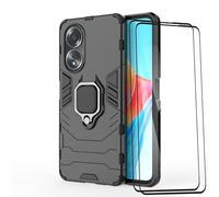 ESTH® Custodia per Oppo A58 4G con 2 Pezzi Pellicola Protettiva, 360° Rotante Staffa [Compatibile con Supporto Magnetico per Auto], Cover Paraurti PC+TPU, Nero
