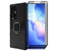ESTH® Custodia per Oppo Find X3 Neo con 2 Pezzi Pellicola Protettiva, 360° Rotante Staffa [Compatibile con Supporto Magnetico per Auto], Cover Paraurti PC+TPU, Nero