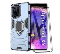 ESTH® Custodia per Oppo Find X5 5G con 2 Pezzi Pellicola Protettiva, 360° Rotante Staffa [Compatibile con Supporto Magnetico per Auto], Cover Paraurti PC+TPU, Blu