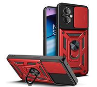 ESTH® Custodia per Oppo Reno7 Z 5G/Reno8 Lite/Reno7 Lite con Custodia per Fotocamera Scorrevole e Supporto ad Anello [Cover Paraurti Compatibile con Supporto Magnetico per Auto], Rosso