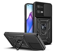 ESTH® Custodia per Oppo Reno8 5G con Custodia per Fotocamera Scorrevole e Supporto ad Anello [Cover Paraurti Compatibile con Supporto Magnetico per Auto], Nero