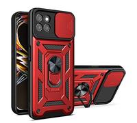 ESTH® Custodia per Realme 8i con Custodia per Fotocamera Scorrevole e Supporto ad Anello [Cover Paraurti Compatibile con Supporto Magnetico per Auto], Rosso