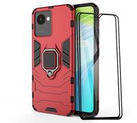 ESTH® Custodia per Realme C30/Narzo 50i Prime con 2 Pezzi Pellicola Protettiva, 360° Rotante Staffa [Compatibile con Supporto Magnetico per Auto], Cover Paraurti PC+TPU, Rosso