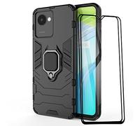 ESTH® Custodia per Realme C30/Narzo 50i Prime con 2 Pezzi Pellicola Protettiva, 360° Rotante Staffa [Compatibile con Supporto Magnetico per Auto], Cover Paraurti PC+TPU, Nero