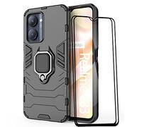 ESTH® Custodia per Realme C33 con 2 Pezzi Pellicola Protettiva, 360° Rotante Staffa [Compatibile con Supporto Magnetico per Auto], Cover Paraurti PC+TPU, Nero