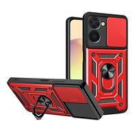 ESTH® Custodia per Realme C33 con Custodia per Fotocamera Scorrevole e Supporto ad Anello [Cover Paraurti Compatibile con Supporto Magnetico per Auto], Rosso