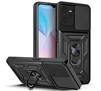 ESTH® Custodia per Realme C35/Narzo 50A Prime con Custodia per Fotocamera Scorrevole e Supporto ad Anello [Cover Paraurti Compatibile con Supporto Magnetico per Auto], Nero