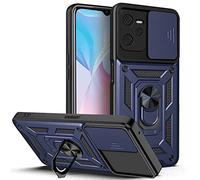 ESTH® Custodia per Realme C35/Narzo 50A Prime con Custodia per Fotocamera Scorrevole e Supporto ad Anello [Cover Paraurti Compatibile con Supporto Magnetico per Auto], Blu