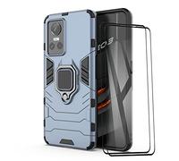ESTH® Custodia per Realme GT Neo3 con 2 Pezzi Pellicola Protettiva, 360° Rotante Staffa [Compatibile con Supporto Magnetico per Auto], Cover Paraurti PC+TPU, Blu
