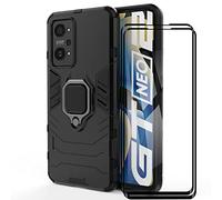 ESTH® Custodia per Realme GT2 5G con 2 Pezzi Pellicola Protettiva, 360° Rotante Staffa [Compatibile con Supporto Magnetico per Auto], Cover Paraurti PC+TPU, Nero