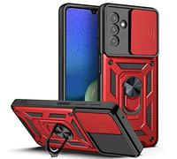 ESTH® Custodia per Samsung Galaxy M23/M13 4G con Custodia per Fotocamera Scorrevole e Supporto ad Anello [Cover Paraurti Compatibile con Supporto Magnetico per Auto], Rosso