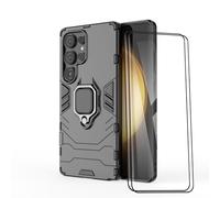 ESTH® Custodia per Samsung Galaxy S25 Ultra con 2 Pezzi Pellicola Protettiva, 360° Rotante Staffa [Compatibile con Supporto Magnetico per Auto], Cover Paraurti PC+TPU, Nero