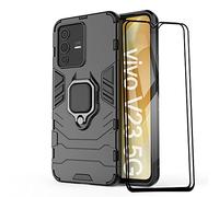 ESTH® Custodia per vivo V23 5G con 2 Pezzi Pellicola Protettiva, 360° Rotante Staffa [Compatibile con Supporto Magnetico per Auto], Cover Paraurti PC+TPU, Nero