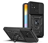 ESTH® Custodia per Xiaomi Poco C40 con Custodia per Fotocamera Scorrevole e Supporto ad Anello [Cover Paraurti Compatibile con Supporto Magnetico per Auto], Nero